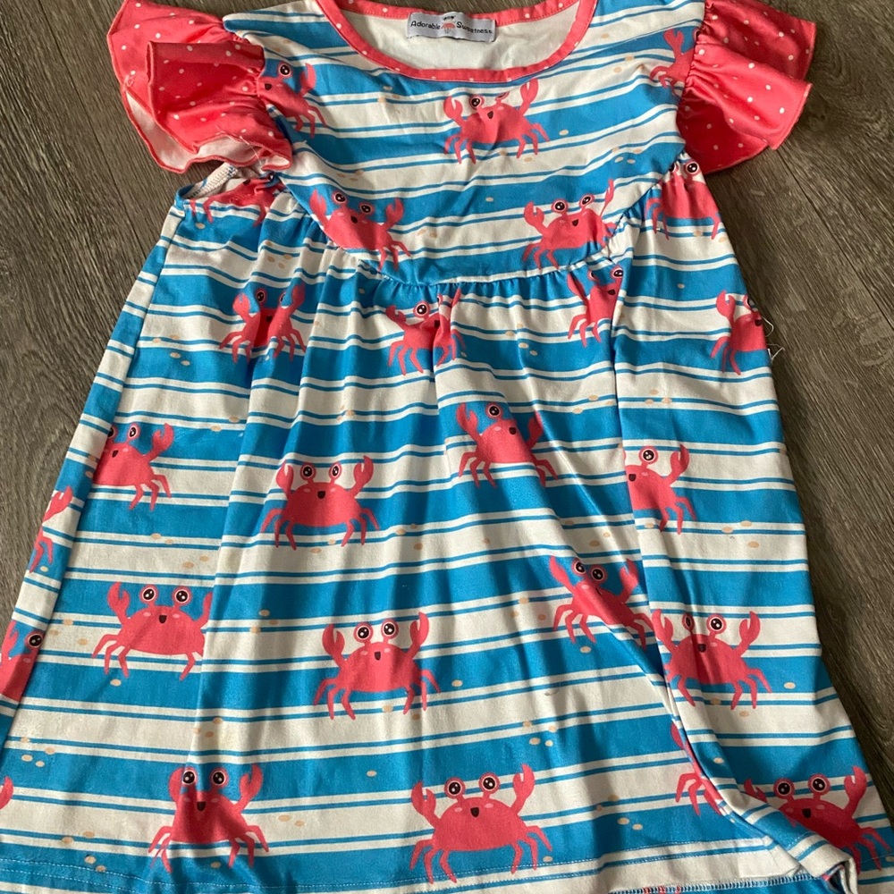 Crab Print Kids Blouse - Blue and Pink